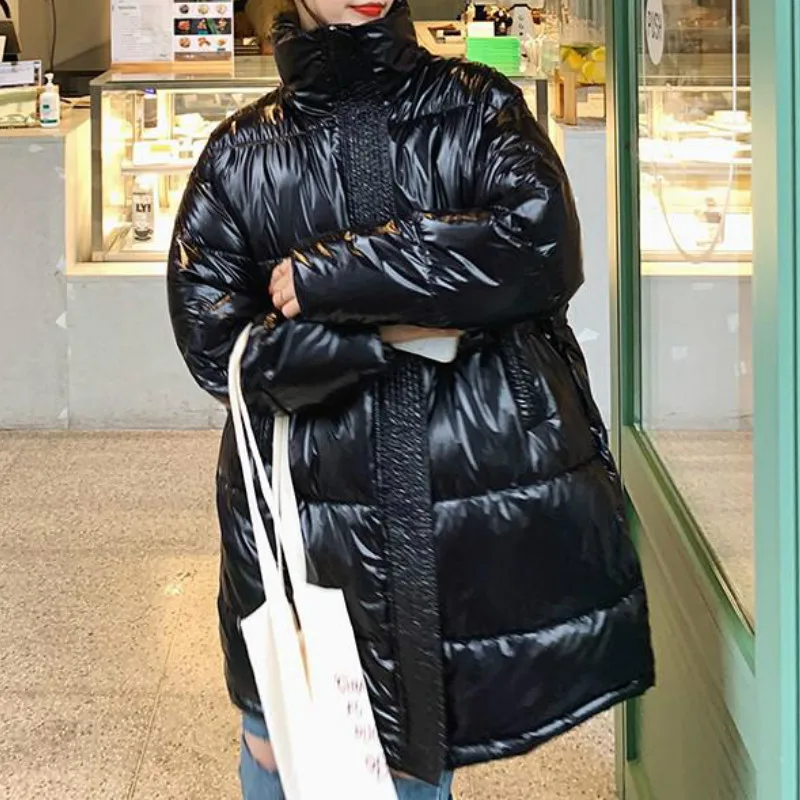 New 2023 Winter Jacket Ladies Down Cotton Long Coat Shiny Face Women's Plus Size Bread Coat Stand-up Collar Coat Winter