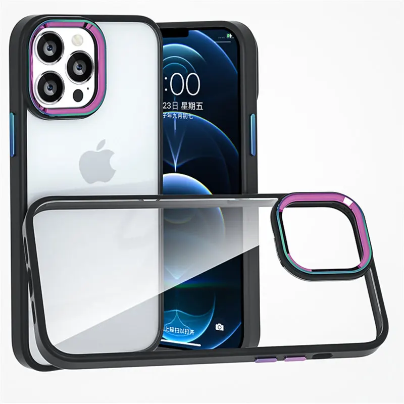 

For iPhone 13 Pro Max Cases Colorful Metal Lens Frame Clear Back Phone Case For iPhone 13 12 Mini 11 Pro Max Silicon Hard Cover