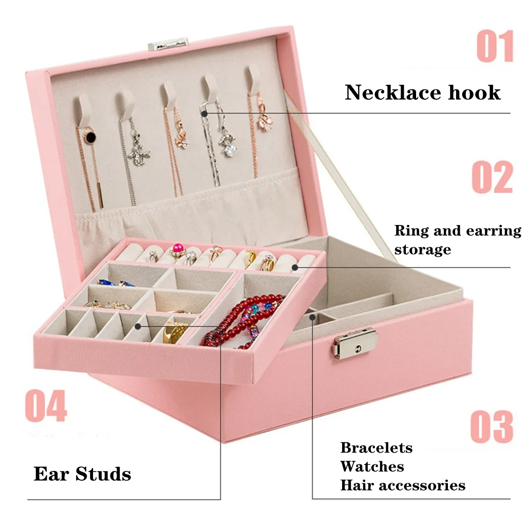 1PCS PU Leather Jewelry Box Double-layer Wooden Jewelry Box Princess Jewelry Storage Box Cosmetic Box