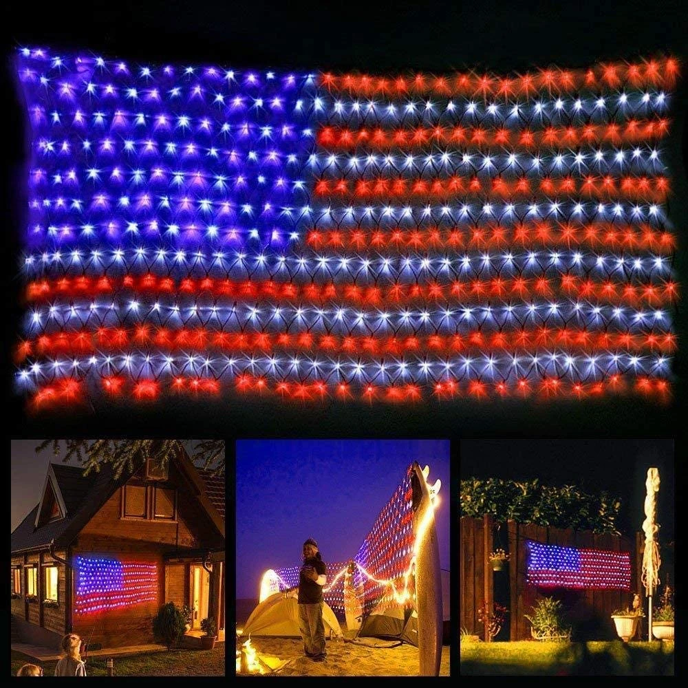 

1x American Flag 420 LED String Lights Hanging Garden Party Decorative Mesh Lights Waterproof Outdoor Camping Fairy Lights