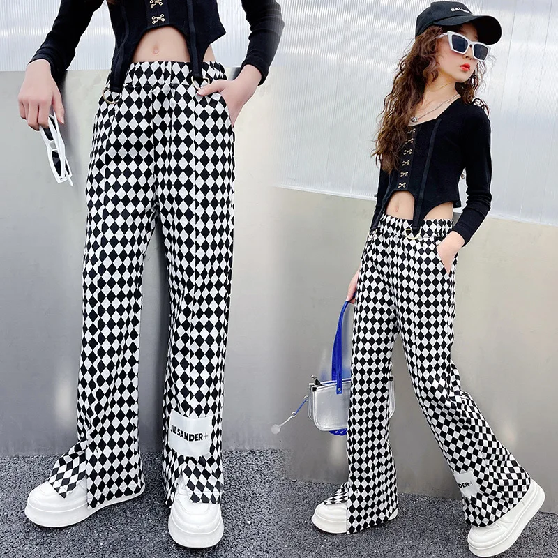 

Girls Clothes Flared Pants Leggings Baby Clothes Fall Clothing Children's Fashion New Wide Leg Pants Youth Spring Plaid Trousers