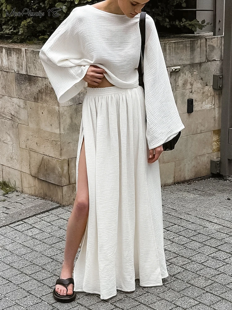 Mnealways18 Crape хлопковые комплекты с юбкой повседневные из двух частей Оверсайз