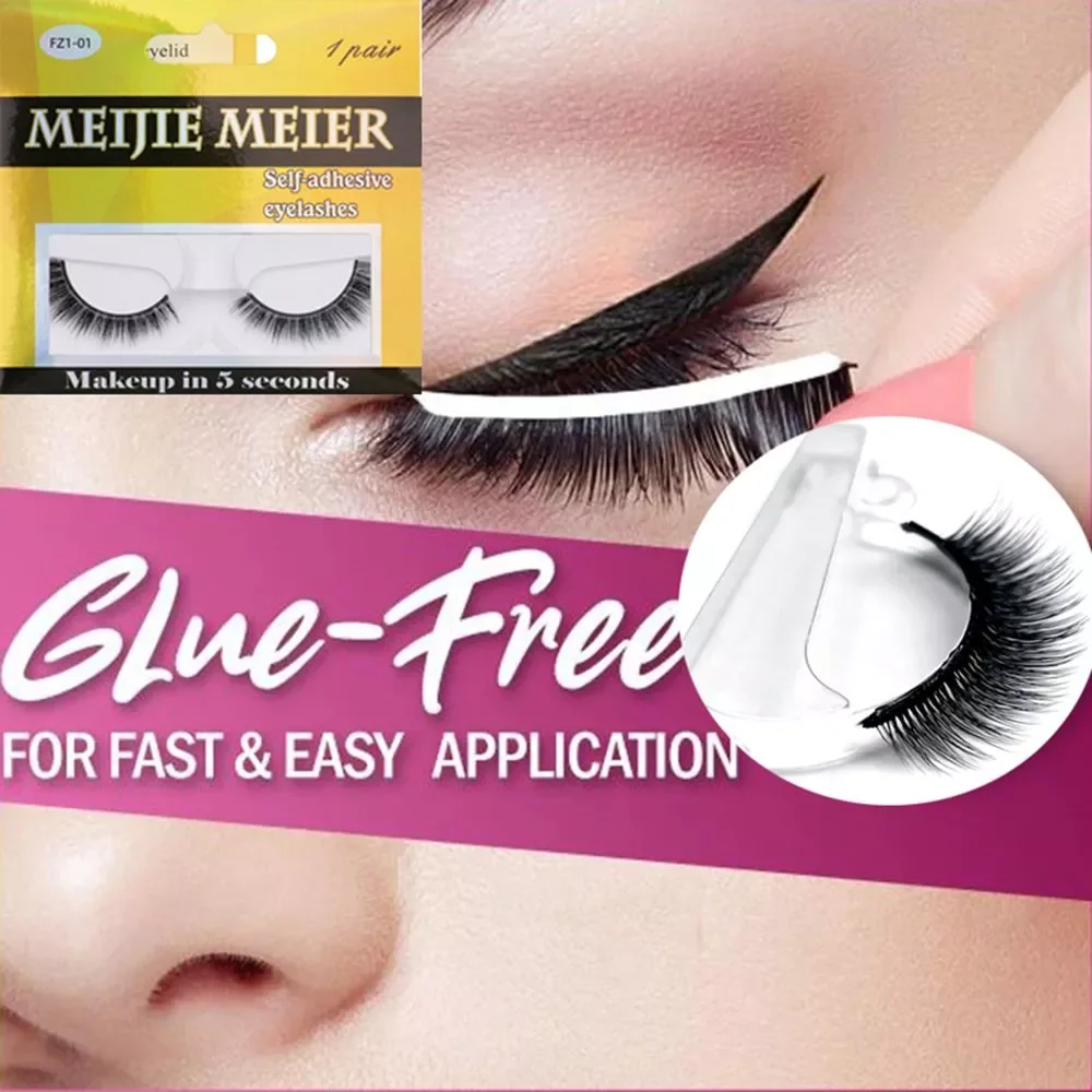 

1Pair Glue Free Faux Mink Eyelashes No Residue On The Skin 3D False Eyelashes Reusable Natural Long Eyelash Makeup Self-adhesive