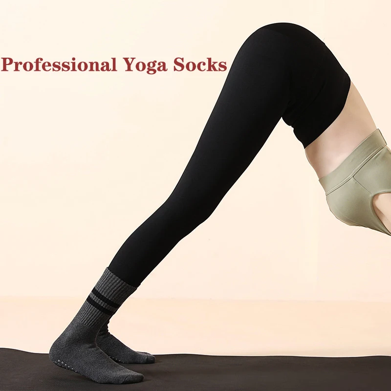 Women's Non Slip Yoga Socks with Grips Cotton Mid Calf Long Warm  breathable Pilates Dance Fitness Sports Socks Outdoor Fitness