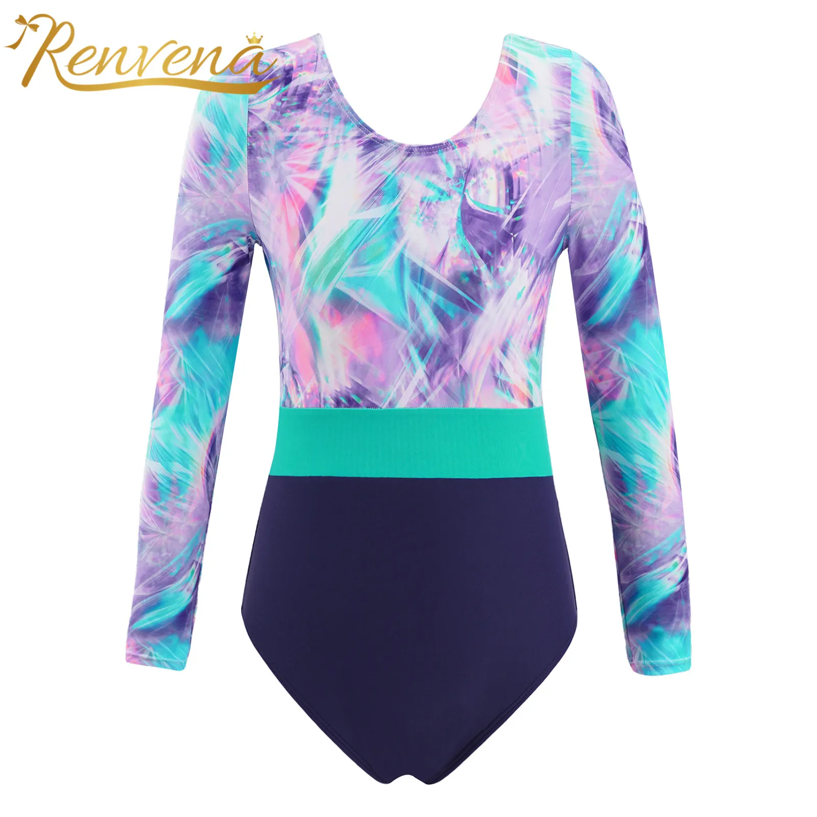 Детские купальники цельные для девочек с круглым вырезом и длинными рукавами