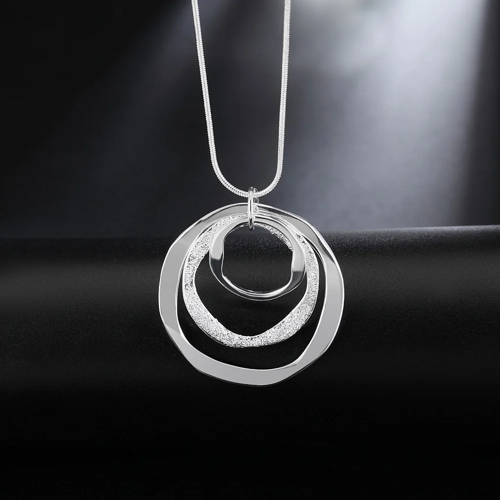 

Fashion Fine brand 925 Sterling Silver Necklace For Women luxury Wedding Jewelry Bohemia Three circle pendants chain neckalce