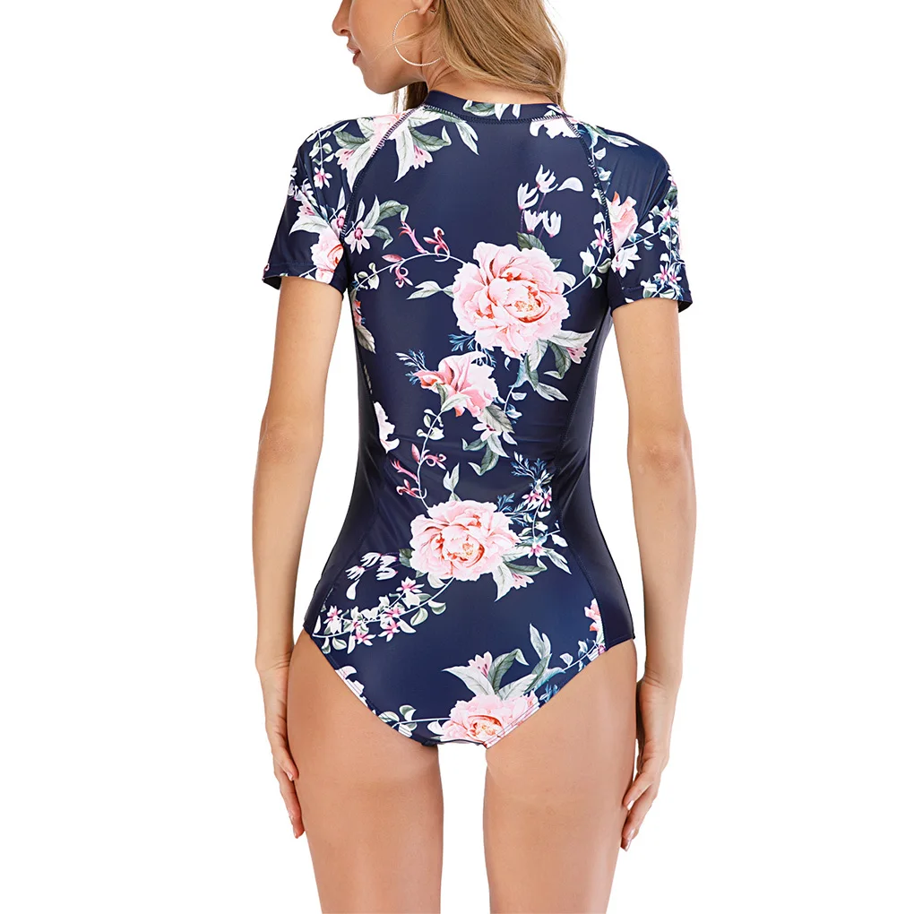 

Women Printed Sexy Swimsuit Girl Summer Short-sleeve Surfing Swimwear L
