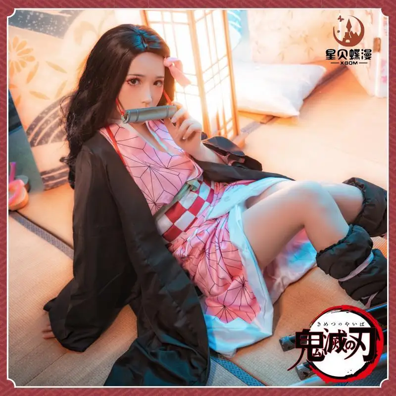 

Костюм для косплея Kamado Nezuko, Аниме кимоно с рассеивателем демонов, костюм для женщин и детей