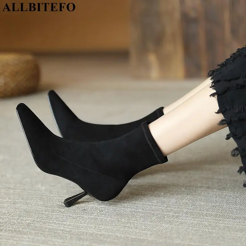 

Size 33-40 Soft Flock Thin Heel High Heel Women Boots Street Female Fashion Sexy Autumn Winter Shoes Ankle Boots Easy To Walk