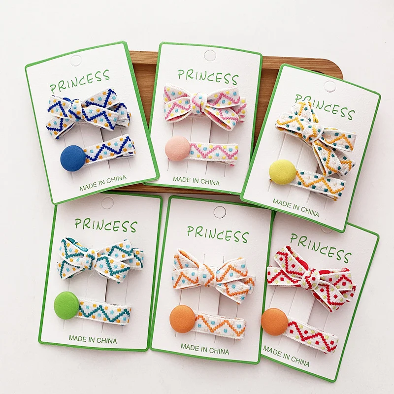 

2PCS Set Embroidery Cloth Flower Striped Dot Small Side Hair Clips For Girl Children Color Fairy Hairpin Fashion Accessories