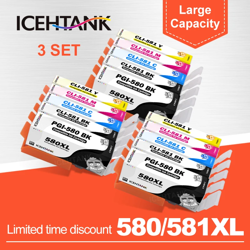 

ICEHTANK Compatible for Canon PIXMA TR7550 TR8550 TS6150 TS6151 TS8150 printer Suit For 580 581 PGI580 CLI581 Ink Cartridge