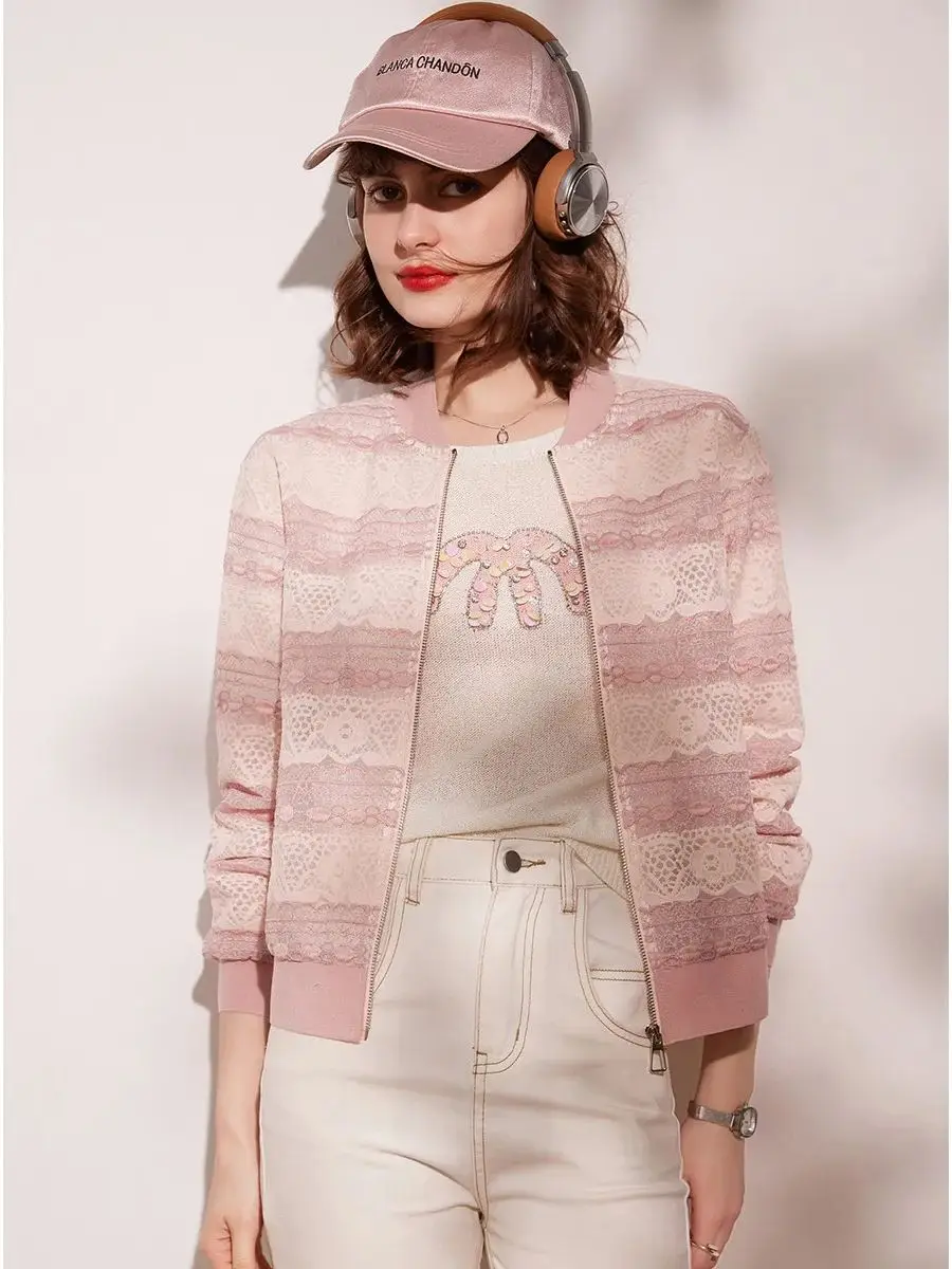 Женская куртка с кружевной вышивкой LOUIS YAO Повседневная модная Свободная круглым