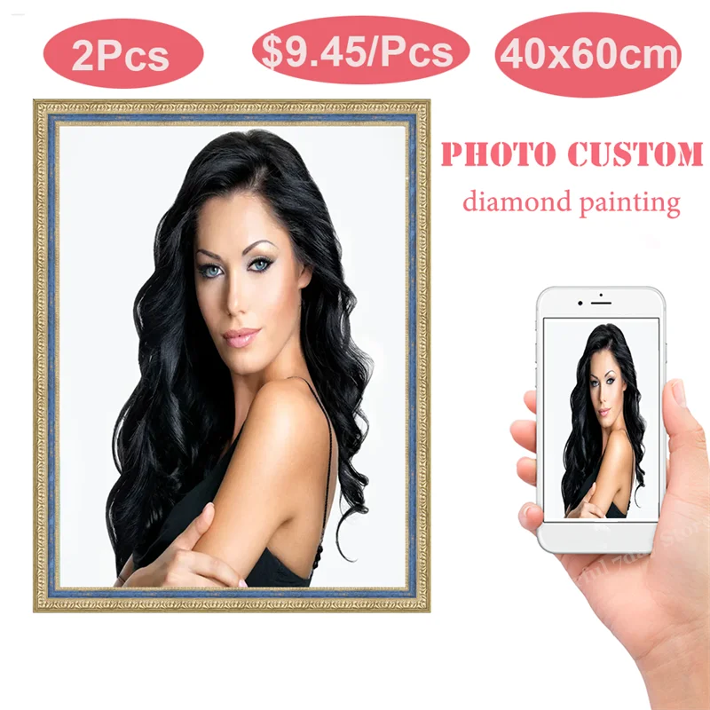 

2Pcs 5D DIY Photo Custom Own Diamond Painting Cross Stitch Kit Full Drill Embroidery Mosaic Art Picture Of Rhinestones Gift