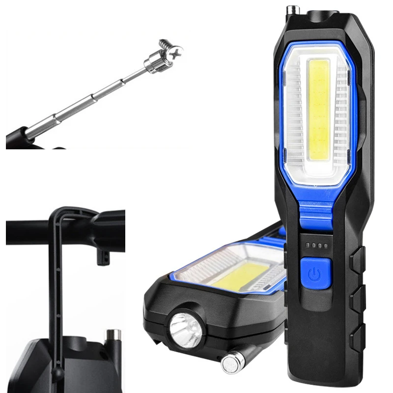 Rechargeable Work Light 4 Modes LED COB Emergency Magnet Flashlight Portable Spotlight with Hook Power Display