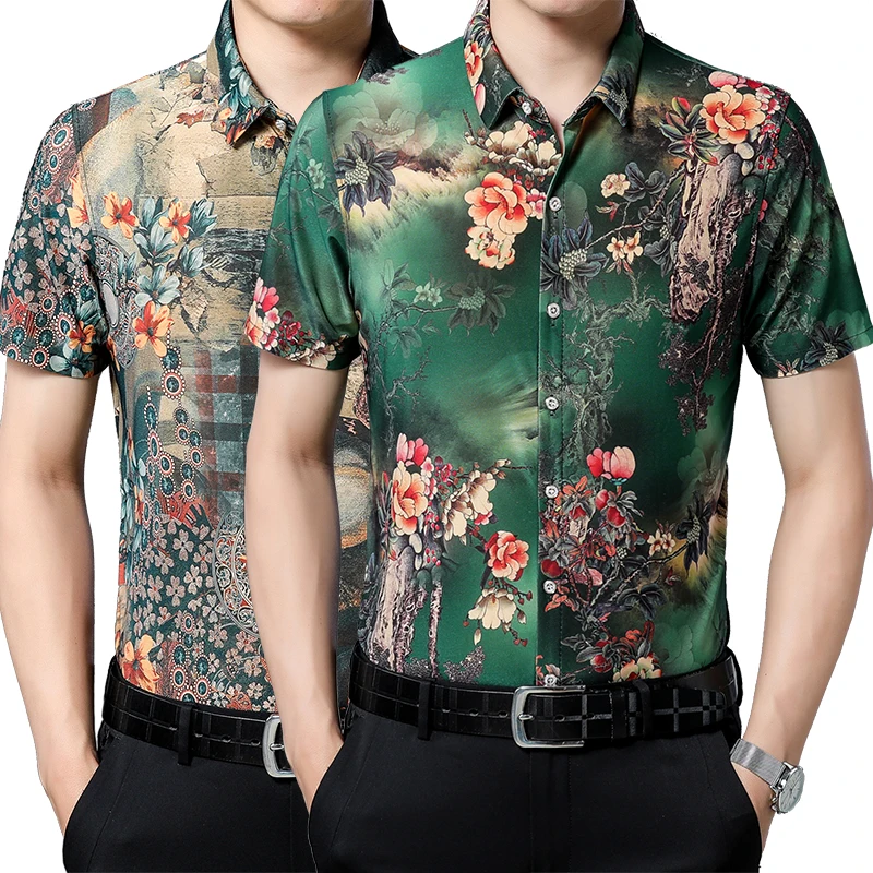 

Рубашка мужская с графическим принтом, тонкая Повседневная блуза Slim, деловая мягкая пляжная сорочка в китайском стиле, с лацканами, на лето