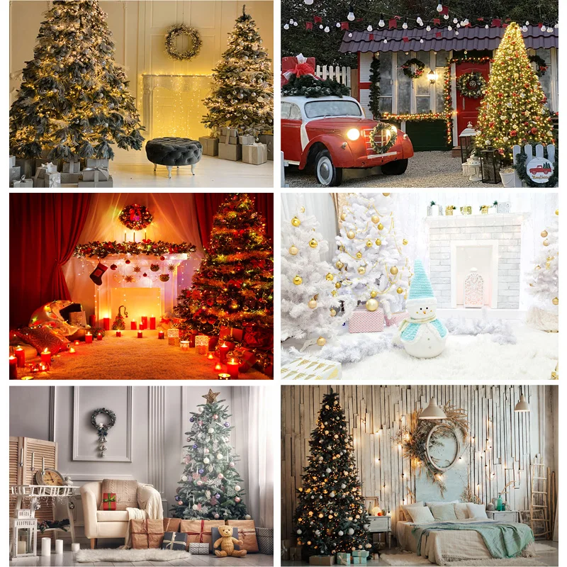 

Christmas Theme Photography Background Christmas Tree Fireplace Children Portrait Backdrops For Photo Studio Props 21523DYH-46