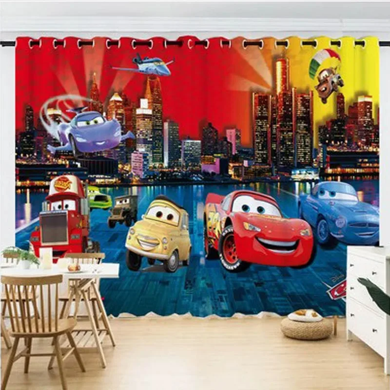 

Disney McQueen Cars Curtains Full Blackout Perforated Two-Piece Bedroom Living Room Boys Decoration Home Children's Room
