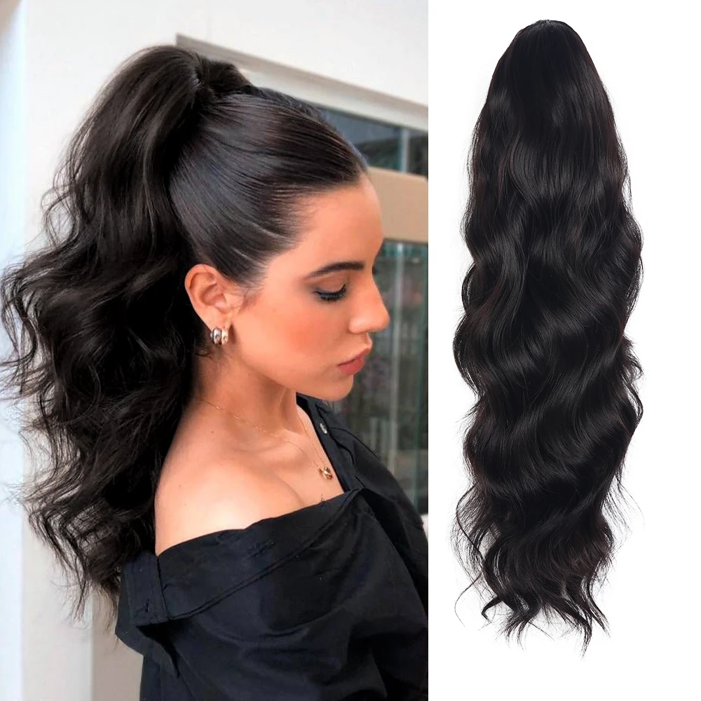 Длинные волнистые накладные волосы для конского хвоста синтетические