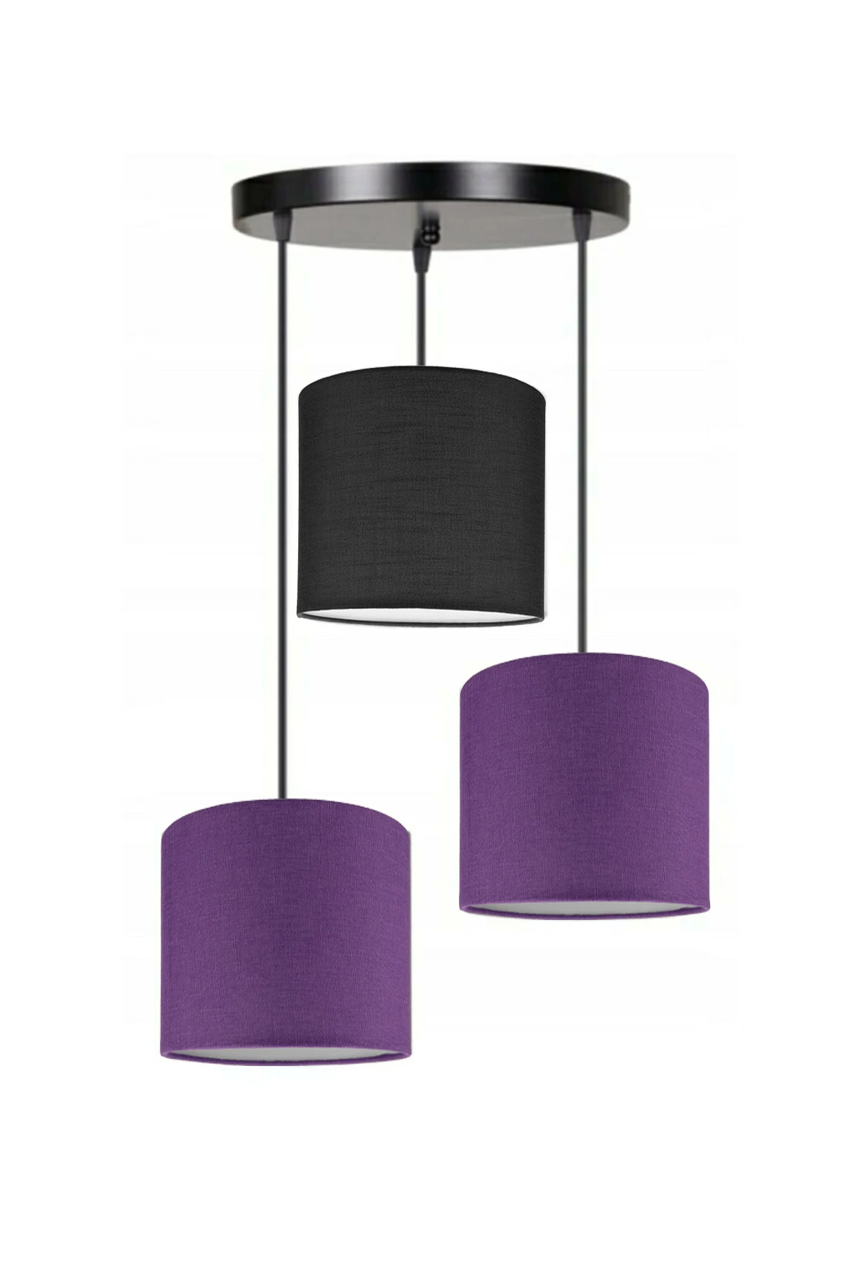 3 Heads 2 Purple 1 Black Cylinder Fabric Lampshade Pendant Lamp Chandelier Modern Decorative Design For Home Hotel Office Use