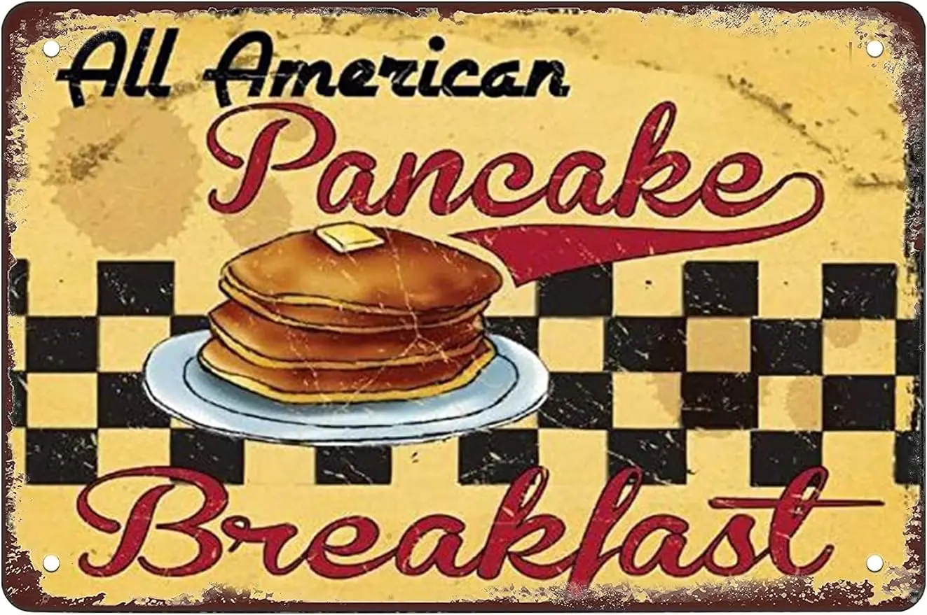 

Pancake Breakfast Funny Vintage Decor For Home Bar Room Diner Garage Kitchen, nostalgic Retro metal sign 8x12in gift