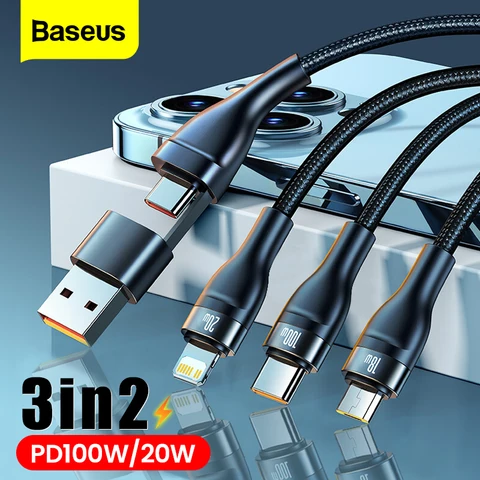 Baseus 3 в 1 USB-кабель типа C PD 100 Вт Кабель для быстрой зарядки и даты для iPhone 17 16 15 Pro Кабель Micro USB C для Macbook Xiaomi