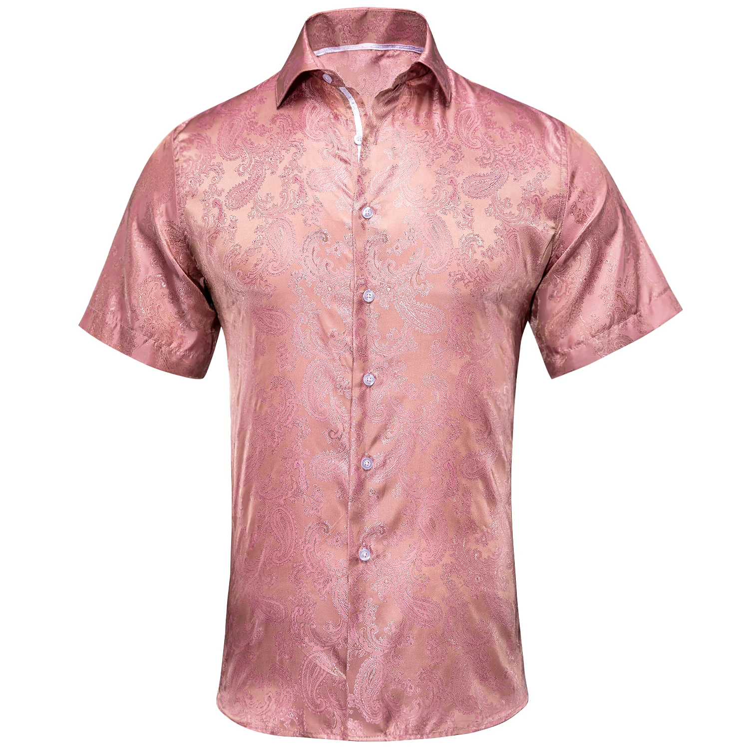 Hi-Tie Brand New Short Sleeve Mens Silk Shirts Jacquard Slim Shirt For Men Summer Luxury Casual Wedding Soft Comfortable Lapel