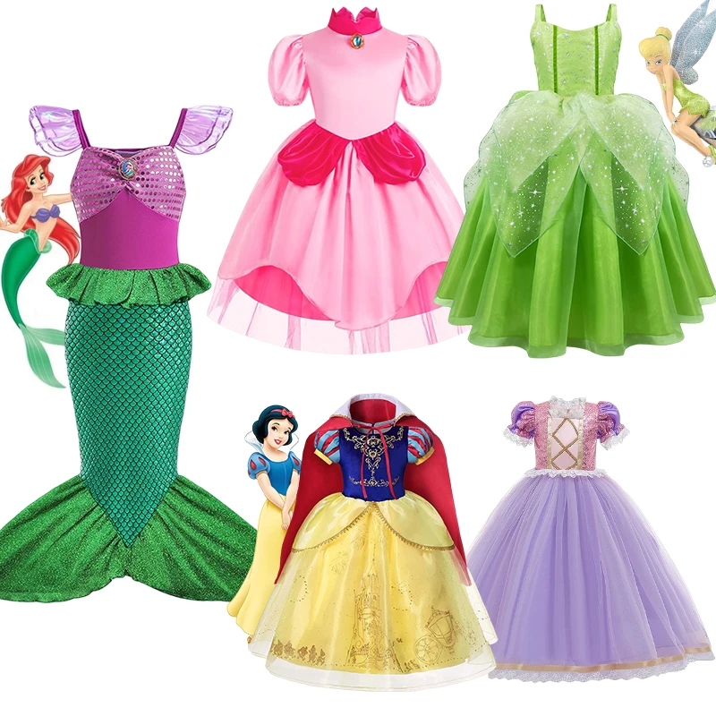 

Disney Princess Dress For Girl Cosplay Peach TinkerBell Costume Kids Cosplay Snow White Little Mermaid Christmas Party Clothing