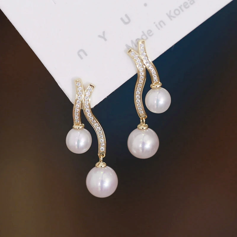 

MeiBaPJ 6-8mm Natural Round Pearls Fashion Drop Earrings Setting DIY Empty Holder 925 Silver Fine Wedding Jewelry for Women