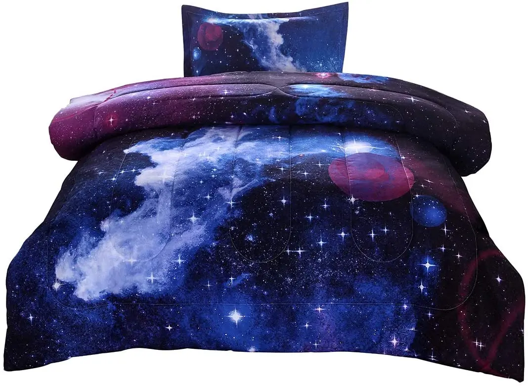 

JQinHome Twin Galaxy Comforter Sets Blanket, 3D Outer Space Themed Bedding, All-Season Reversible Quilted Duvet, for Children