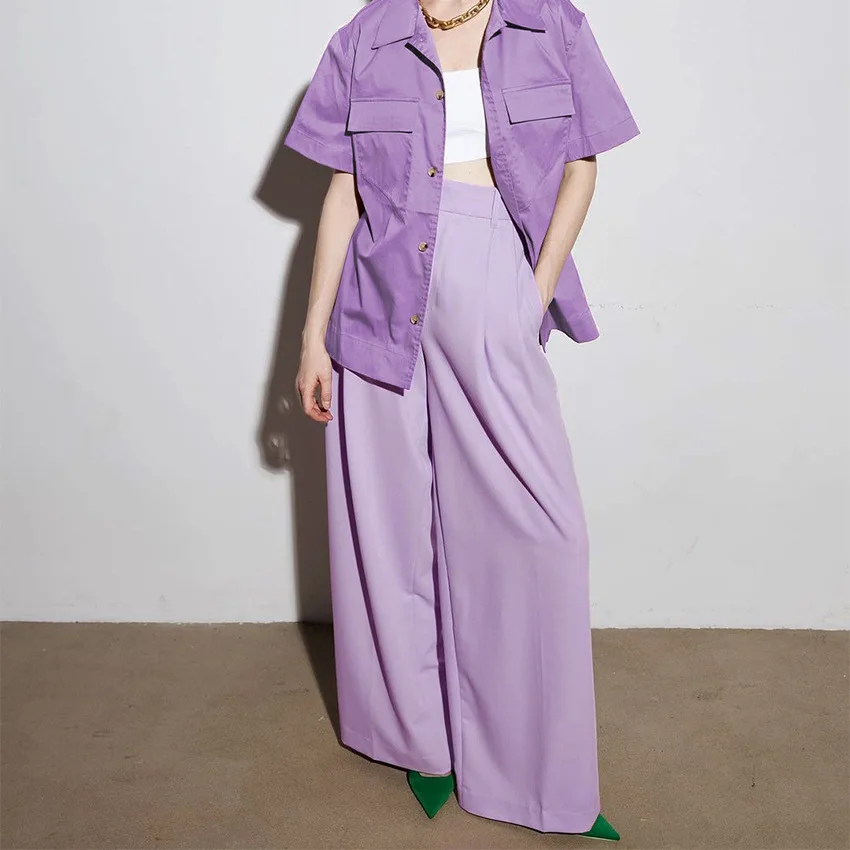 

Romantic Purple Ladies Wide Leg Pants Extended Version Of The New Summer High Waist Loose Long Straight Pants