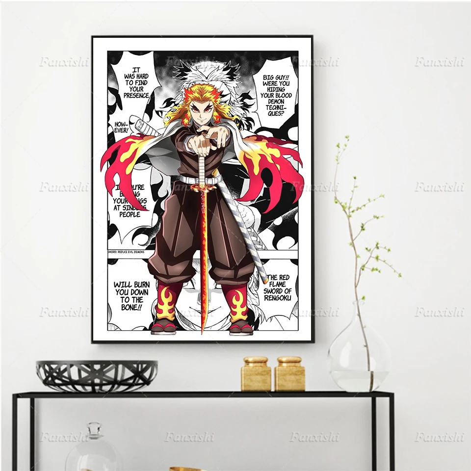 

Anime Poster Demon Slayer Kyojuro Rengoku Wall Art Canvas Painting Modern Comic Print Hd Modular Pictures Home Living Room Decor
