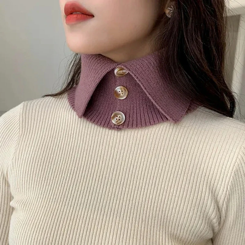 

Autumn Winter Scarf High Elastic Button Thick Neck Sleeve Fake Collar Knitted Wool Retro Fashion Wild Windproof Warm Scarf