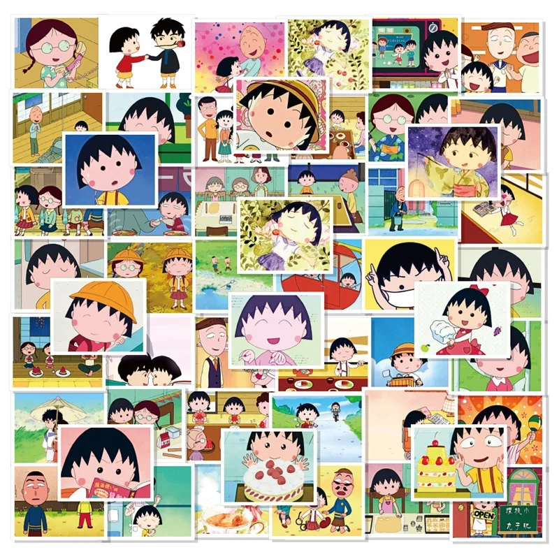 

52pcs Cherry Maruko Sticker Cute Mobile Phone Trolley Case Guitar Skateboard Sticker Anime Stickers Laptop Skin Toys for Girls