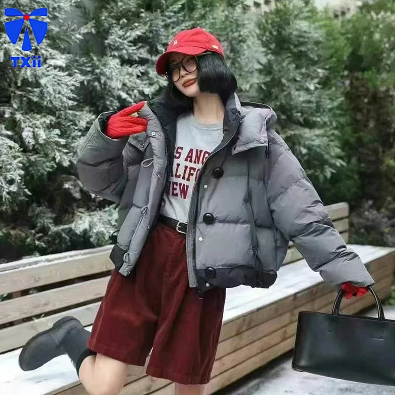 TXii Короткий пуховик женский 2024 зима новый дизайн Sense Niche 90 белый утиный пух