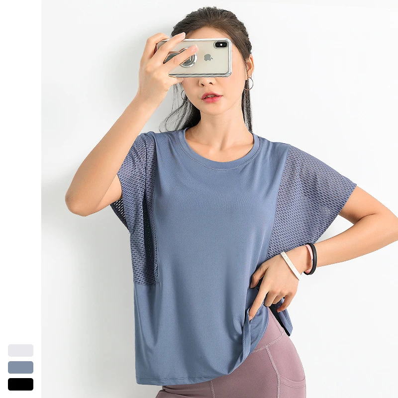

New Sports Fitness T-Shirt Ladies Summer Slim Round Neck Short Sleeve Yoga Quick Dry Mesh Breathable Running Top