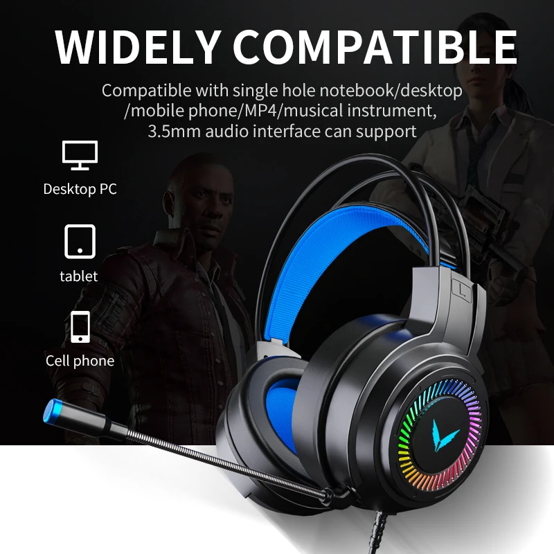 

G60 Gaming Headsets with Mic Colorful Light for PC Gamer Headphones Surround Sound Stereo Wired Earphones USB Microphone Laptop