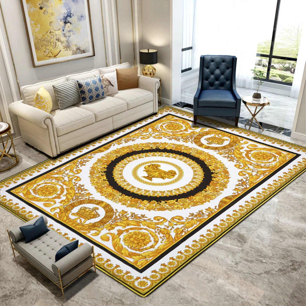 

Golden Flower Luxury Brand Designer Rugs For Living Room Bedroom Carpet Bedside Non-Slip Foot Mat European Style Home