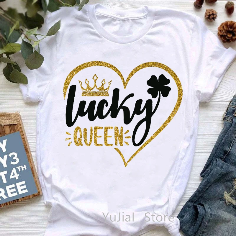 

New Summer Fashion Golden Lucky Queen Graphic Print T-Shirt Women’S Clothing Crown Leopard Pink Love Tshirt Femme T Shirt Female