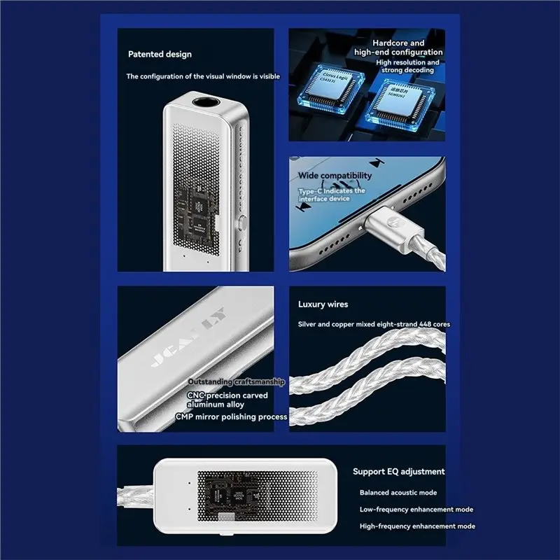 Портативный усилитель для наушников JCALLY DSD256 32Bit 384Khz DAC CS43198 JM98MAX с USB-C на 3,5 мм Type-C AMP (art.: 3920dba5b0e9f) - 3920dba5b0e9f