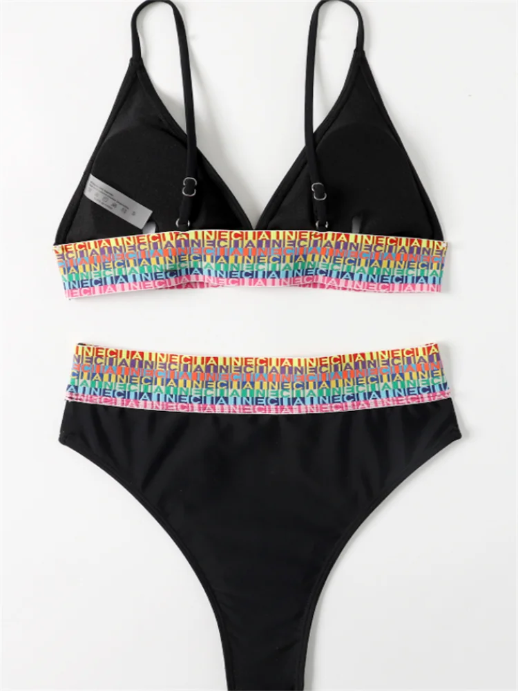 Женский купальник с высокой талией и полосками комплект бикини летняя пляжная