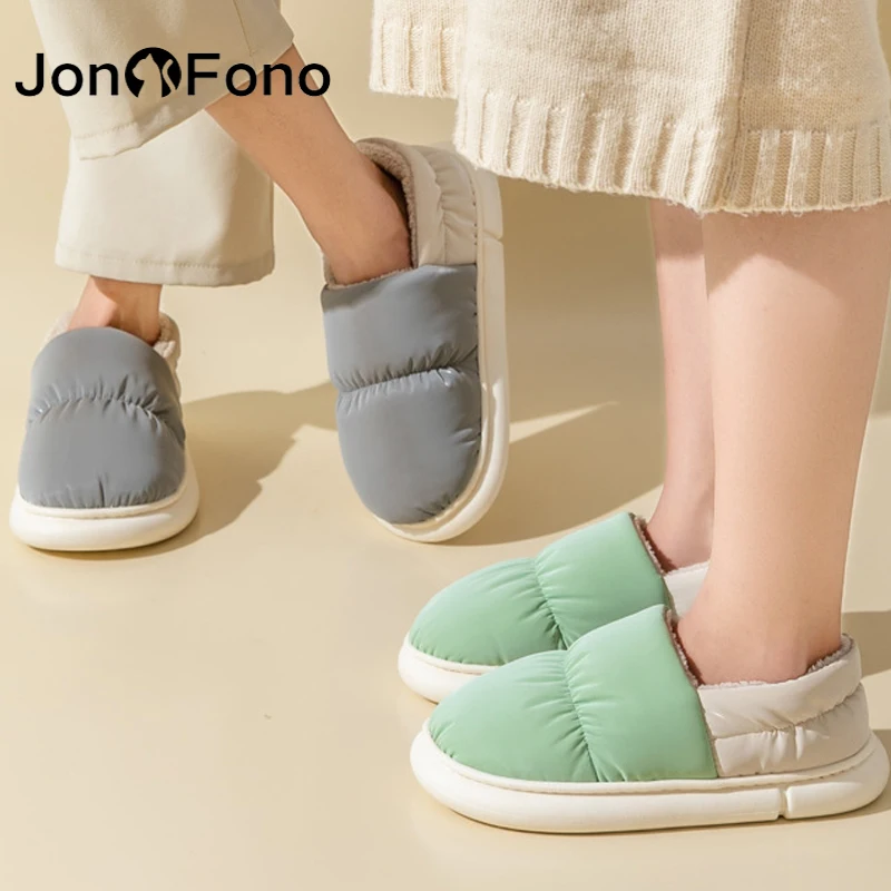 

Новинка, женские плюшевые тапочки JonoFono, водонепроницаемые домашние хлопковые тапочки, модная Милая домашняя повседневная женская обувь дл...