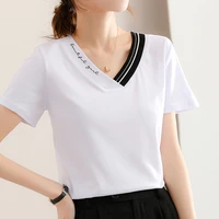 mercerized cotton t shirt womens short sleeved summer dress new loose heart neck embroidery top fashion basic t shirt trend