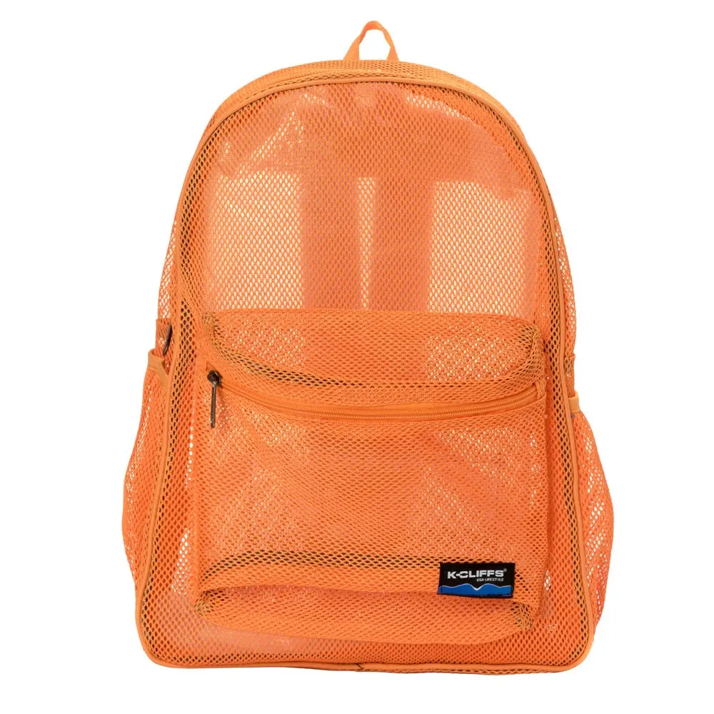 Heavy Duty Mesh Backpack Classic Bookbag Quality Netting Gym Daypack See Through Student School Bag Padded Straps Orange