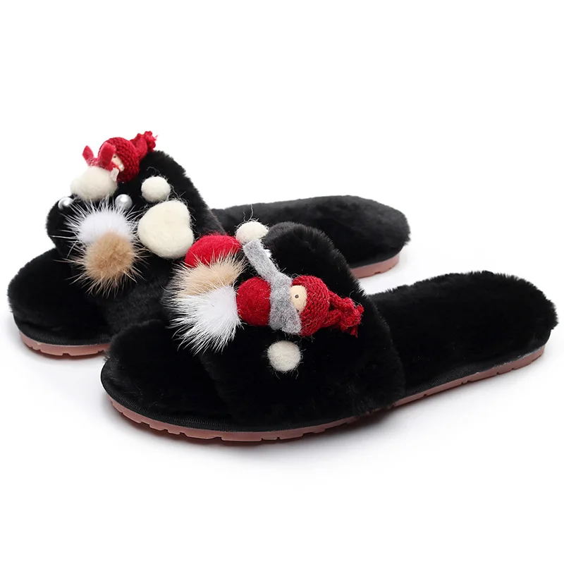 Cute Cartoon Thickened Deer Christmas Snowman Plush Flip Flops To Keep Warm and Non-slip Home Slippers Can Be Worn Outside