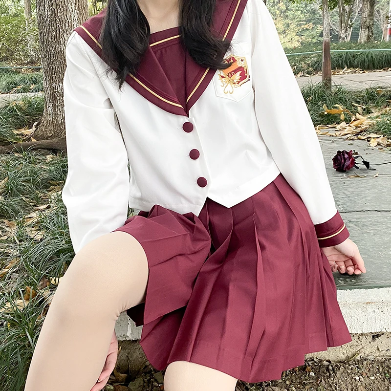 Японская школьная форма Jk бабочка вышивка Лолита Сейлор костюм красный Seifuku