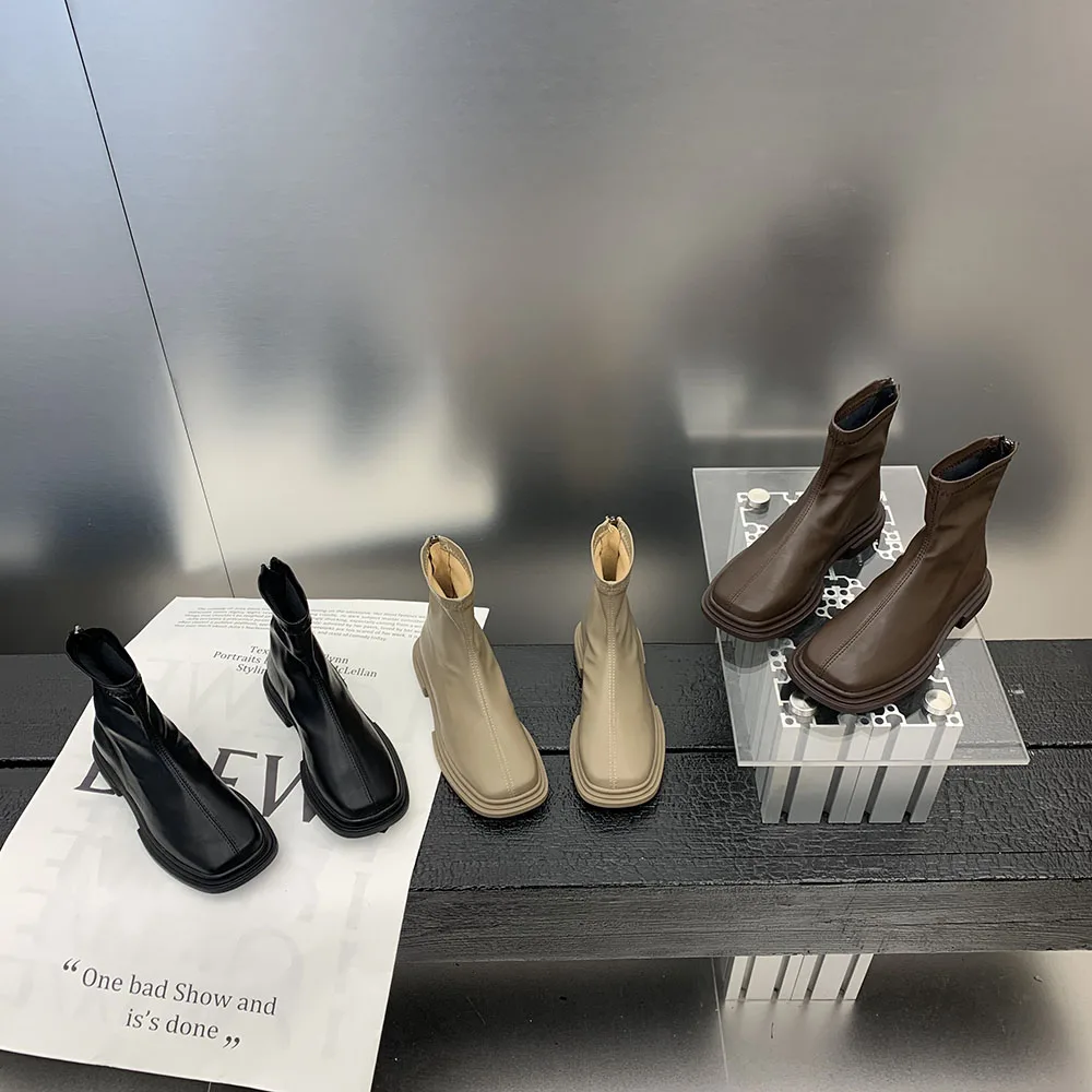 

Fashion Women Sock Boots Dress Shoes Flat Low Heels Dress Shoes Woman Back Zipper 2022 New Arrivals Party Pumps Size 35-39