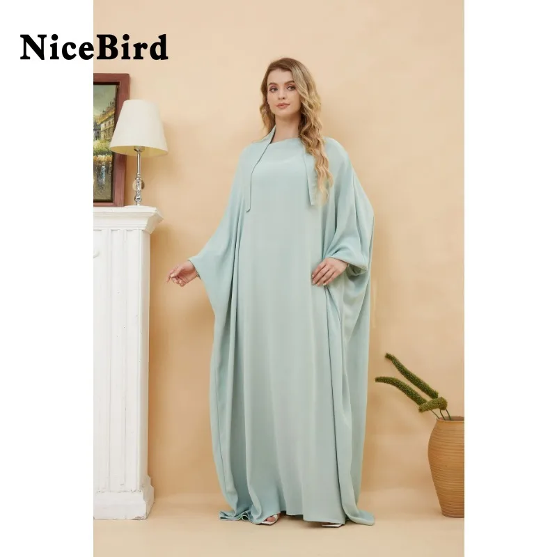 

Nicebird Abaya Muslims Solid 2PCS Women Long Elegant Dress New O-Neck Long Sleeve Loose Fit Fashion Tide Spring Summer 2023