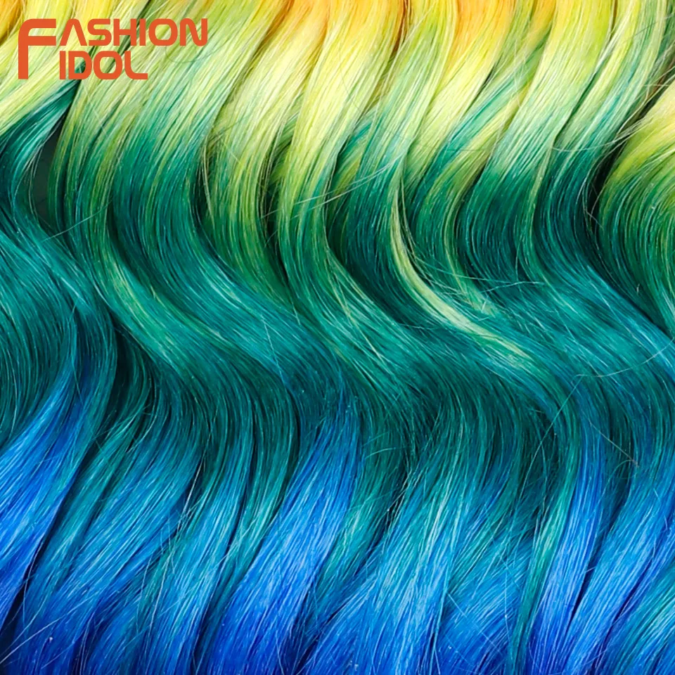 Фото FASHION IDOL 16 дюймов 3 шт. глубокие волнистые вязанные крючком волосы синтетические волнистые волосы вязанные крючком косы Ombre Радужные наращивание волос №5