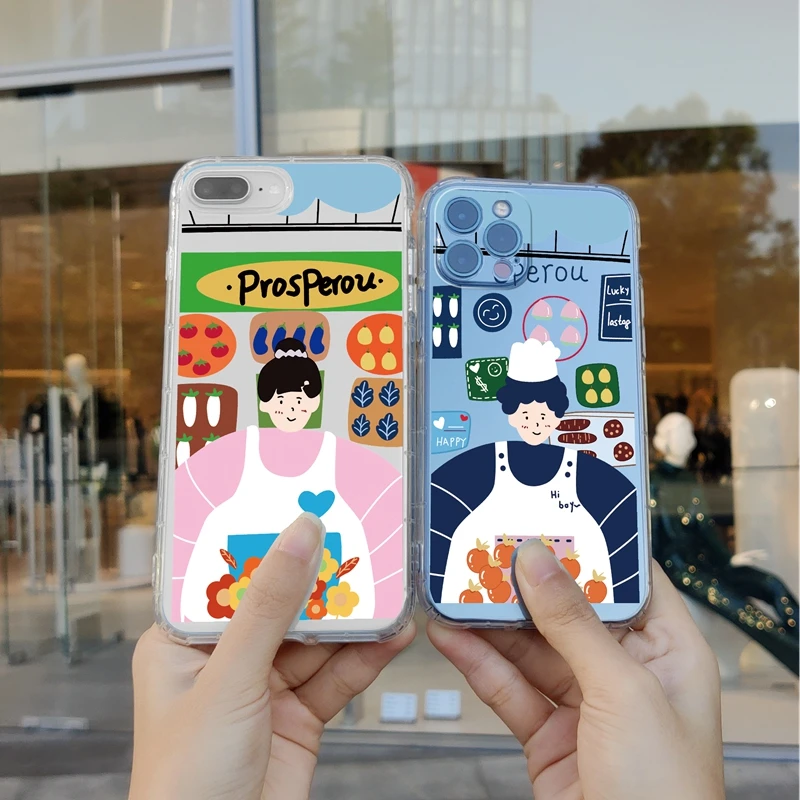 

Cute fruits vegetables girl Phone Case For iPhone 13 12 Pro Mini Max 6s 7 8 Plus X XR XS Max SE2 Case Transparent Soft TPU Cover