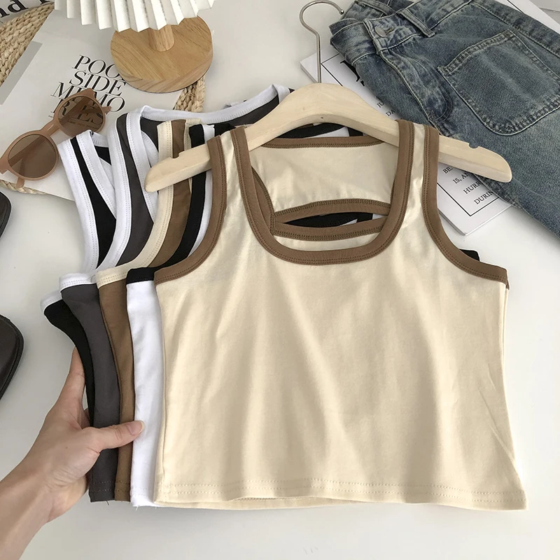 

Almighty Summer Tank Tops For Women Casual Sleeveless Square Collar Crop Top Camis Colorblock Woman Tanks Camisoles Dropshipping